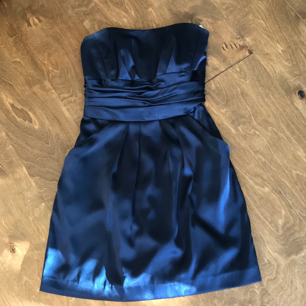David’s Bridal Strapless Navy Bridesmaid Dress